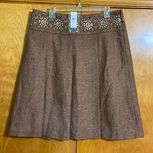 NWT. Ann Taylor LOFT Brown Embroidered Skirt. Size 12